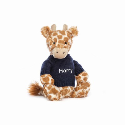 Jellycat Bashful Giraffe with Navy Jumper New Zealand | XZWYB4586